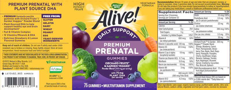 Alive! Prenatal Gummy (Nature's Way) Label