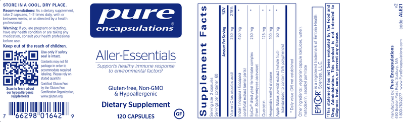 Aller Essentials 120 Caps Pure Encapsulations Label