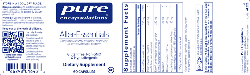 Aller Essentials 60 Caps Pure Encapsulations Label
