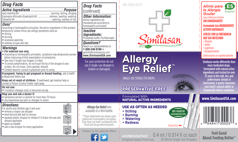 Allergy Eye Relief (Similasan USA) Label