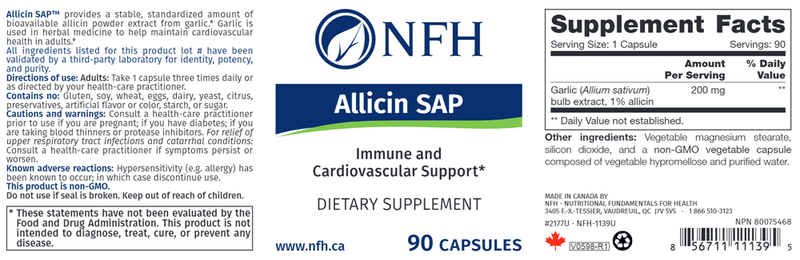 Allicin SAP (NFH Nutritional Fundamentals) Label
