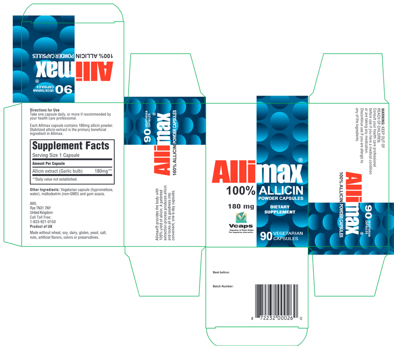 Allimax 180 mg (Allimax International Limited) 90ct Label