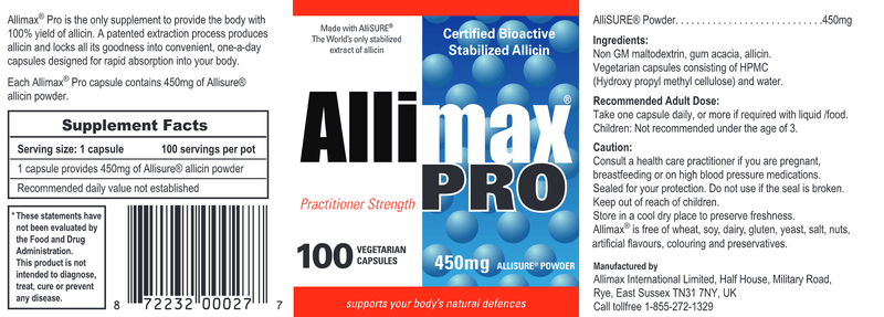 Allimax PRO 450 mg (Allimax International Limited) Label