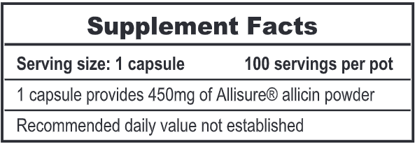 Allimax PRO 450 mg Supplement Facts Label