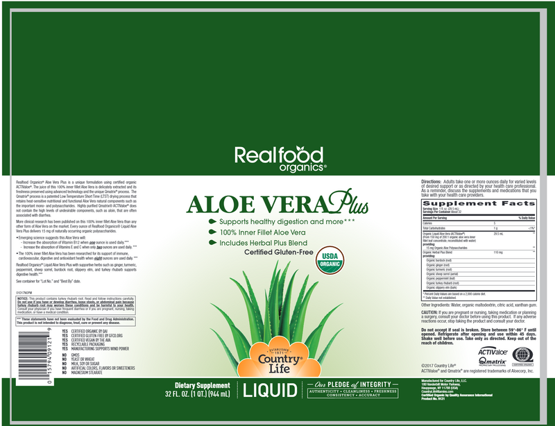 Aloe Vera Plus Liquid (Country Life) Label