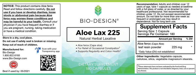 Aloe Lax 225 (Bio-Design) Label