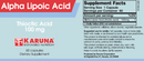 alpha lipoic acid (karuna responsible nutrition) label