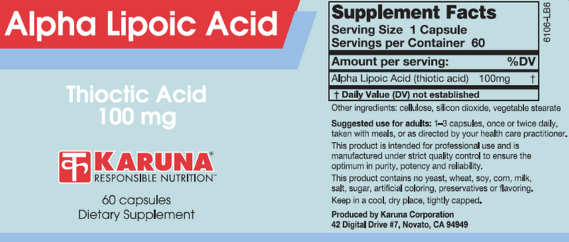 Alpha Lipoic Acid 100 mg (Karuna Responsible Nutrition) Label