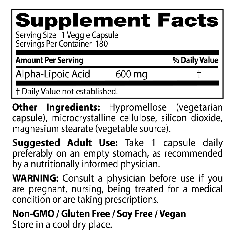 Alpha-Lipoic Acid (Doctors Best) 180ct Supplement Facts