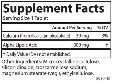 Alpha Lipoic Acid 300 mg (Carlson Labs) Supplement Facts