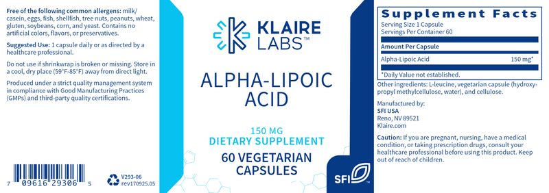 Alpha-Lipoic Acid 150 mg Klaire Labs products