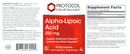 alpha-lipoic acid 250 mg (protocol for life balance) label