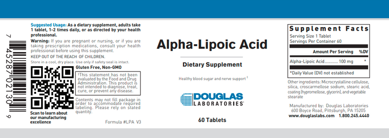 Alpha Lipoic Acid 60 Tablets Douglas Labs