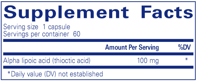 Alpha Lipoic Acid 100 mg 60 Caps Pure Encapsulations Supplement Facts