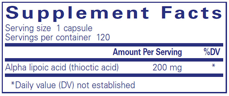 Alpha Lipoic Acid 200 mg 120 Caps Pure Encapsulations Supplement Facts