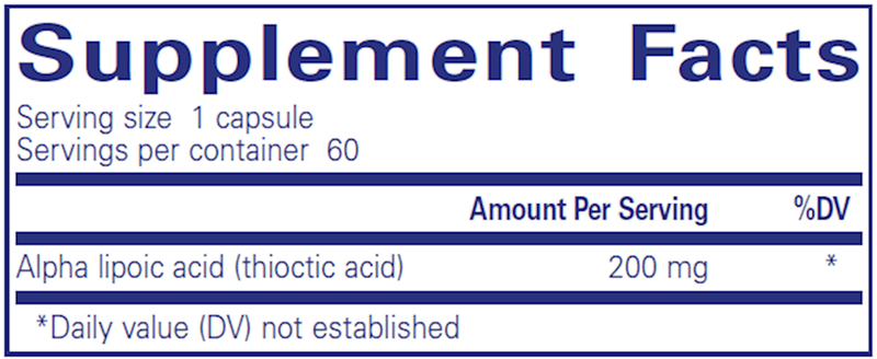 Alpha Lipoic Acid 200 mg Pure Encapsulations Supplement Facts