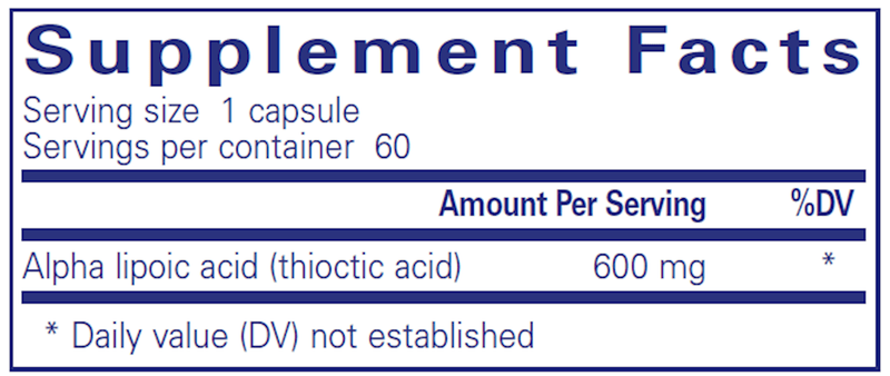 Alpha Lipoic Acid 600mg 60 Caps Pure Encapsulations Supplement Facts