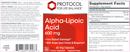 alpha lipoic acid 600 mg (protocol for life balance) label