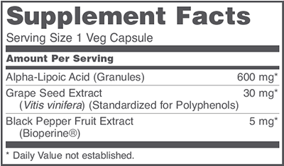 Alpha Lipoic Acid 600 mg (Protocol for Life Balance) Supplement Facts