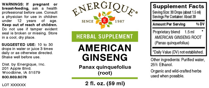 american ginseng (energique) label