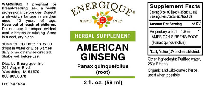 American Ginseng (Energique) Label