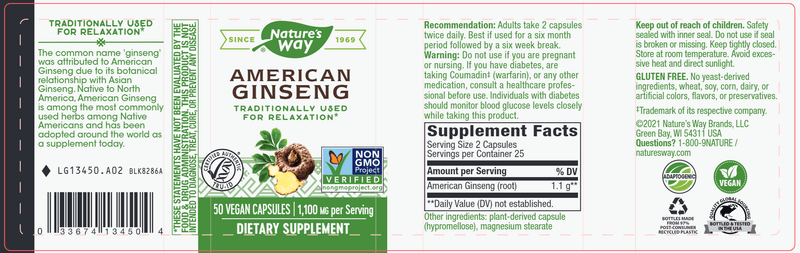 American Ginseng (Nature's Way) Label
