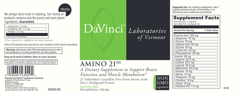 Amino 21 DaVinci Labs Label