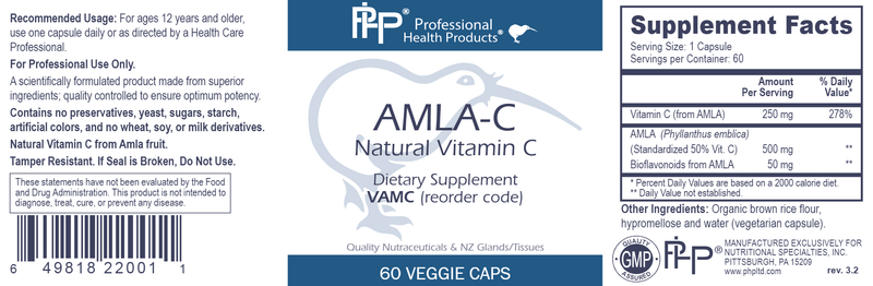 Amla-C | Amla C Professional Health Products Label