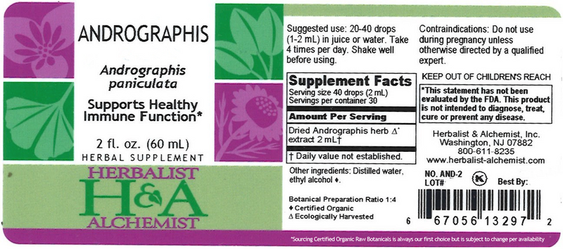 Andrographis Extract (Herbalist Alchemist) 2oz Label