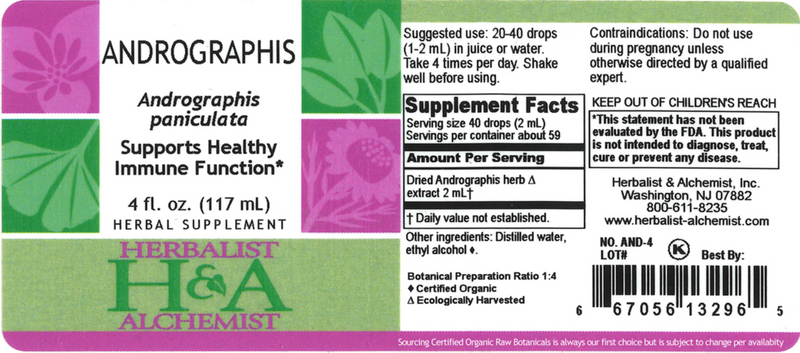 Andrographis Extract (Herbalist Alchemist) 4oz Label