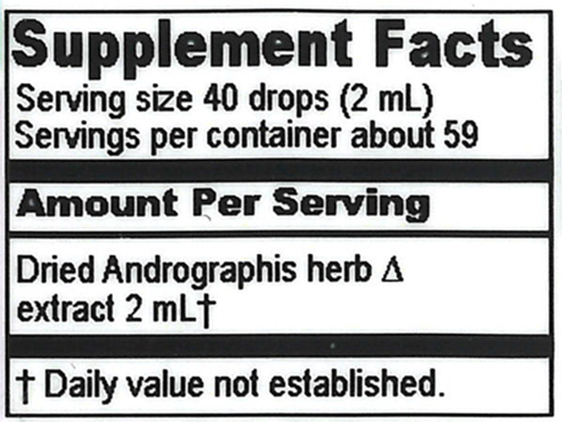 Andrographis Extract (Herbalist Alchemist) 4oz Supplement Facts