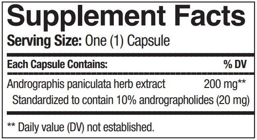 Andrographis Progena Supplement Facts