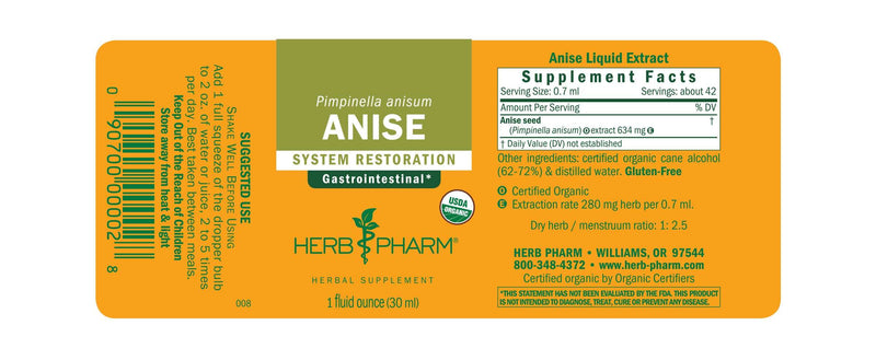 Anise (Pimpinella anisum) (Herb Pharm) Label