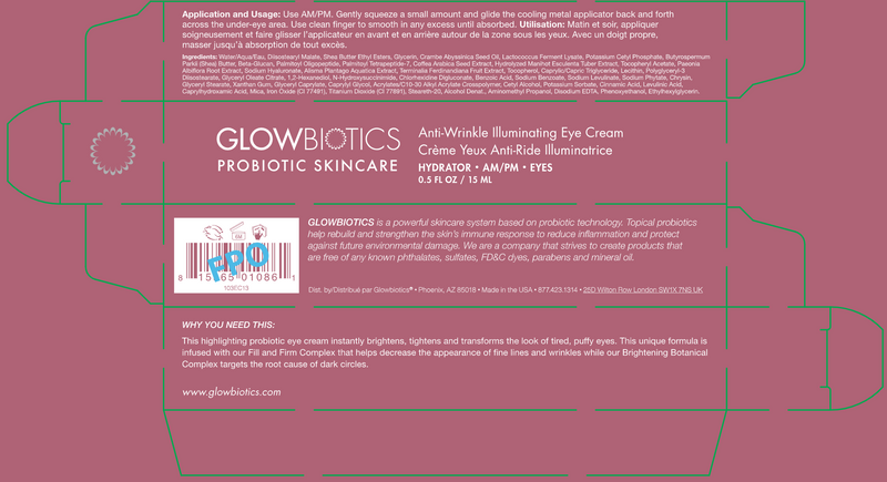 anti-wrinkle illuminating eye cream (glowbiotics) label | probiotic skincare