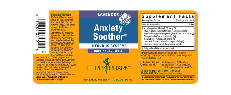 Anxiety Soother label | Herb Pharm