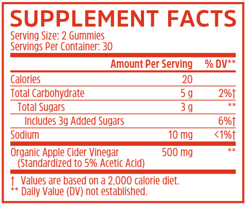 Apple Cider Vinegar (ZHOU Nutrition) Supplement Facts