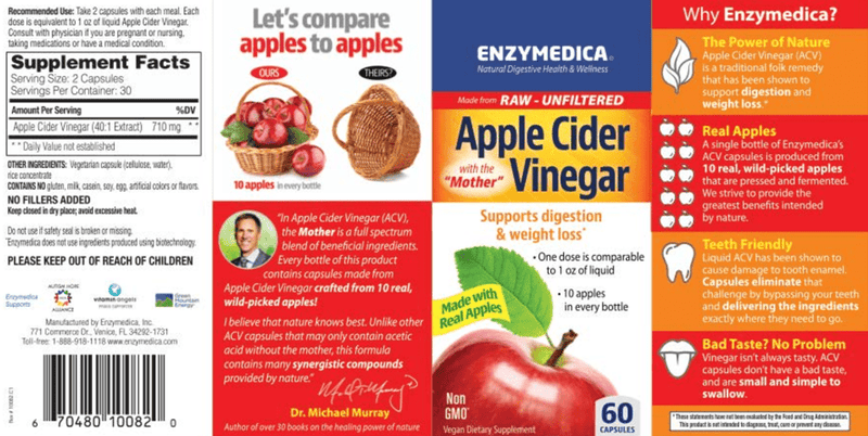 Apple Cider Vinegar Capsules (Enzymedica) 60ct Label