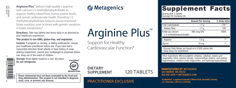 Arginine Plus (Metagenics) Label