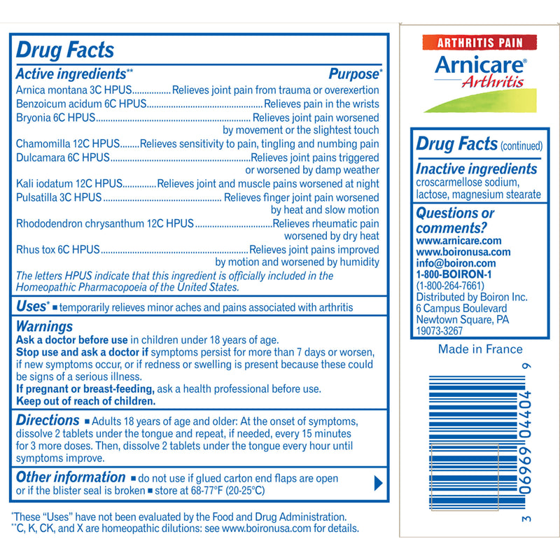 Arnicare Arthritis (Boiron) drug facts