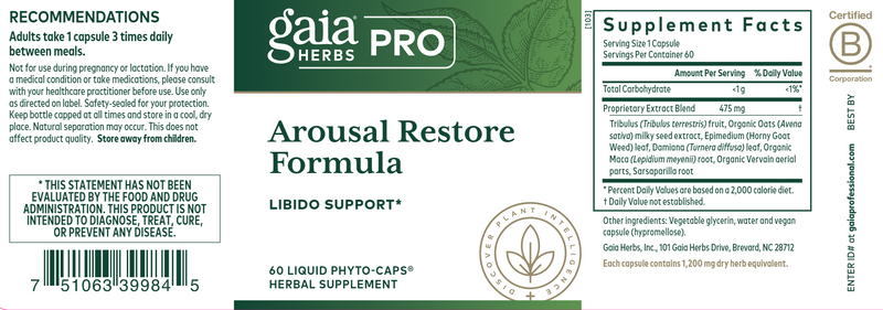 Arousal Restore Formula (Gaia Herbs Professional Solutions) label