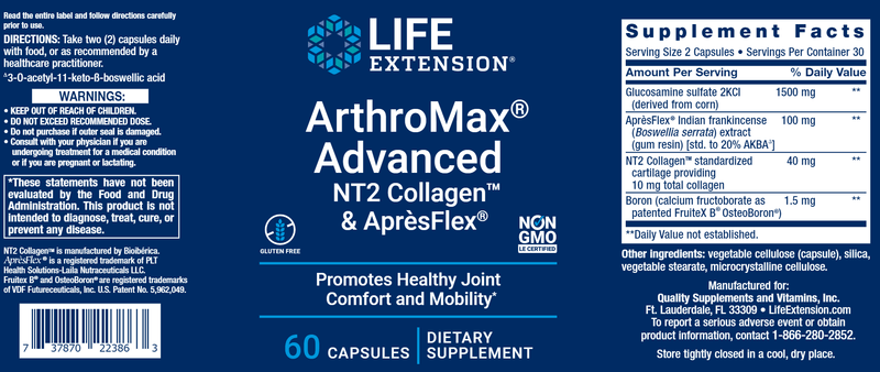 ArthroMax® Advanced with NT2 Collagen™ & AprèsFlex® (Life Extension) Label