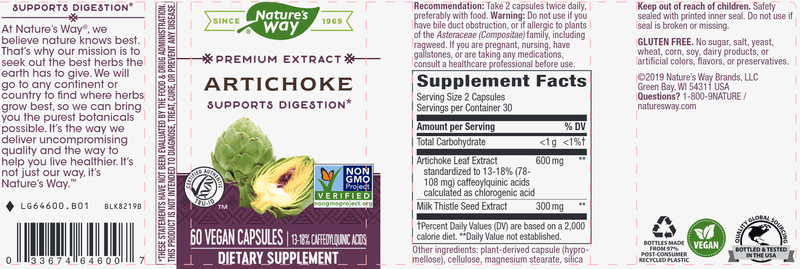 Artichoke 300 mg (Nature's Way) Label