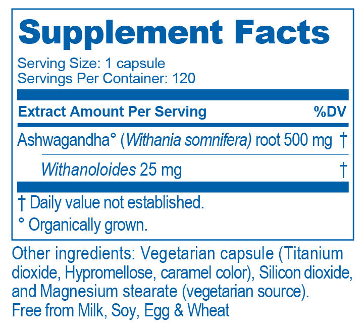 Ashwagandha (Ayush Herbs) 120ct Supplement Facts