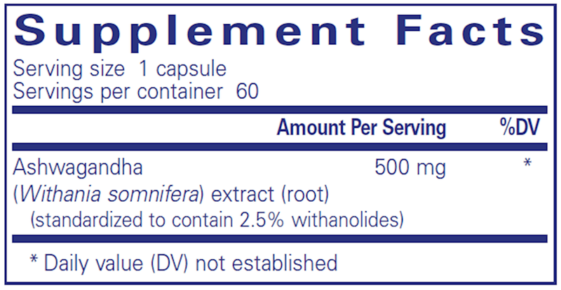 Ashwagandha 60 Caps Pure Encapsulations Supplement Facts