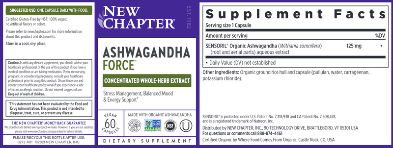 Ashwagandha Force (New Chapter) Label