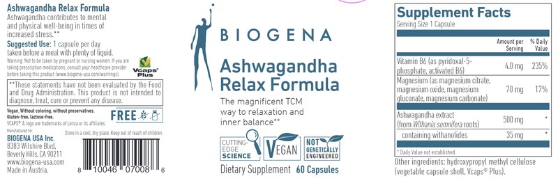 Ashwagandha Relax Formula Biogena Label