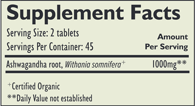 Ashwagandha (Organic) Tablets (Banyan Botanicals) Supplement Facts