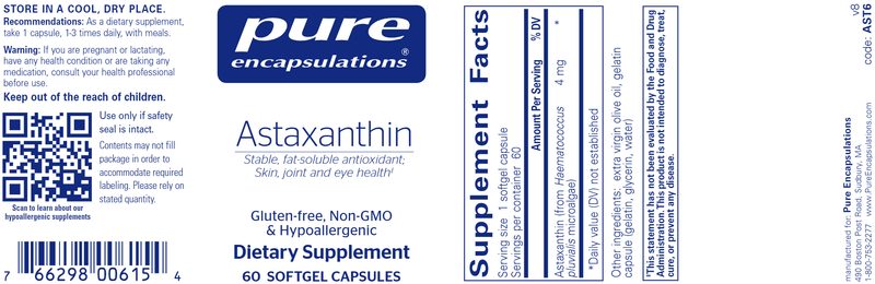 Astaxanthin 60 Caps Pure Encapsulations Label