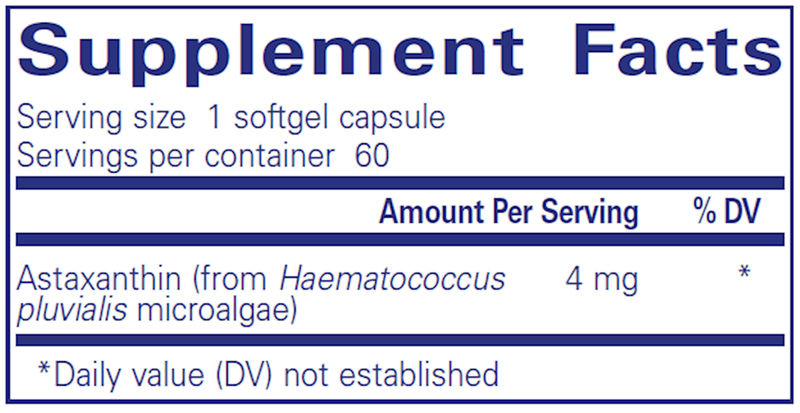 Astaxanthin 60 Caps Pure Encapsulations Supplement Facts