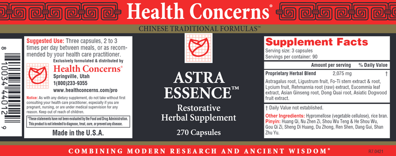 Astra Essence (Health Concerns) 270ct Label